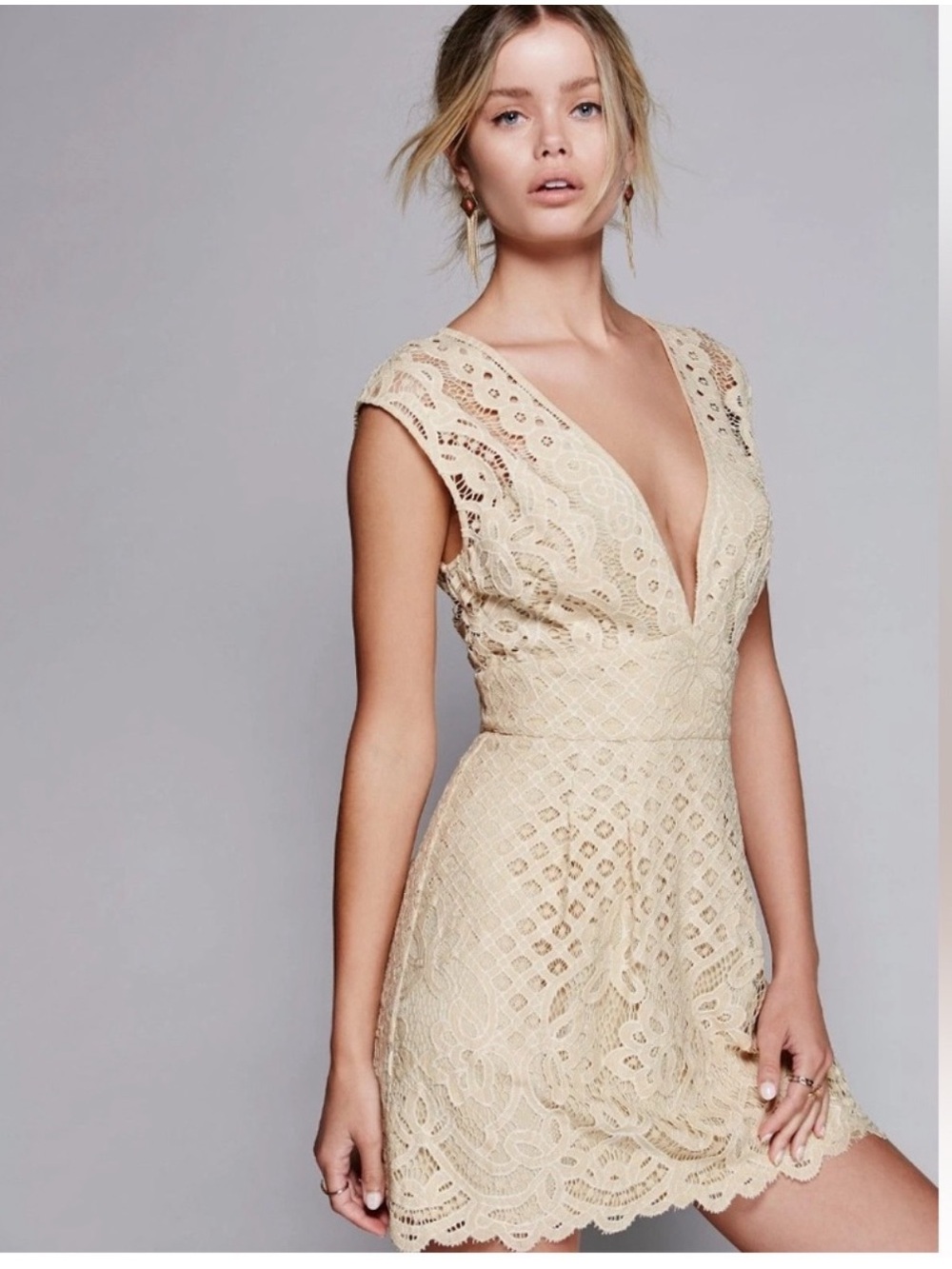 Free People One Million Lovers Lace Mini Tan Beige Boho Dress! Size 4